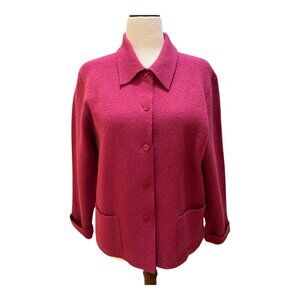 Eileen Fisher Lightweight Boiled Wool 5 Button Blazer Pink Sz M EUC